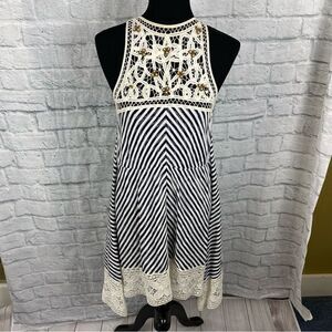 Hazel 100% cotton striped dress with lace size medium women